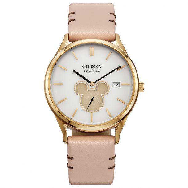 Citizen Eco-Drive Mickey Shadow Beige Leather Strap Watch