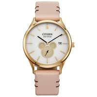Citizen Eco-Drive Mickey Shadow Beige Leather Strap Watch