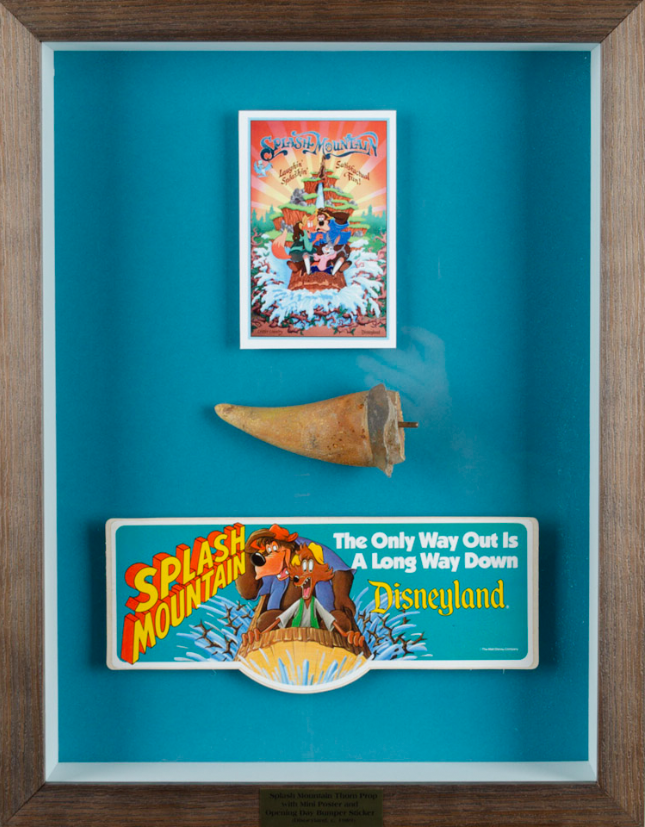 Splash Mountain Thorn Prop with Poster and Opening Day Bumper Sticker. c1989