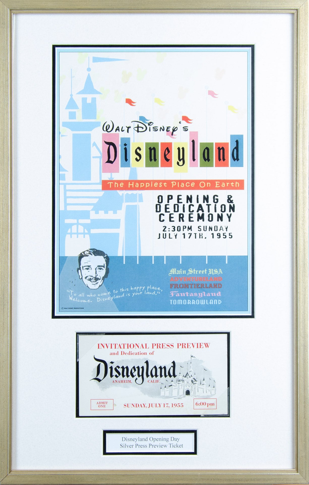 Disneyland Opening Day Press Preview Ticket