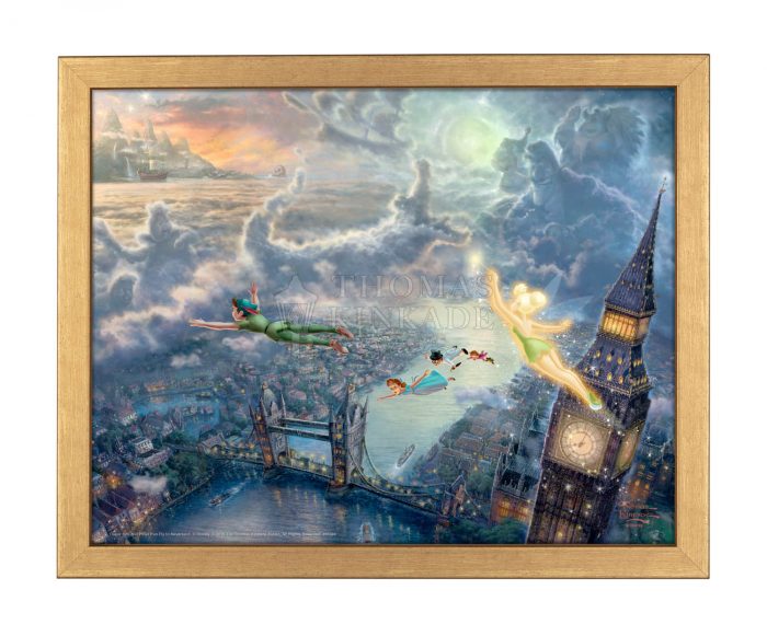 Tinker Bell and Peter Pan Fly To Neverland-Gold Framed Art Print