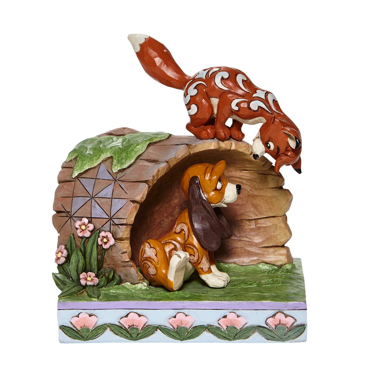 Fox and Hound on Log Figurine