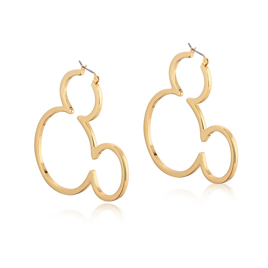 Mickey Outline Yellow Gold Plated Hoop Earrings