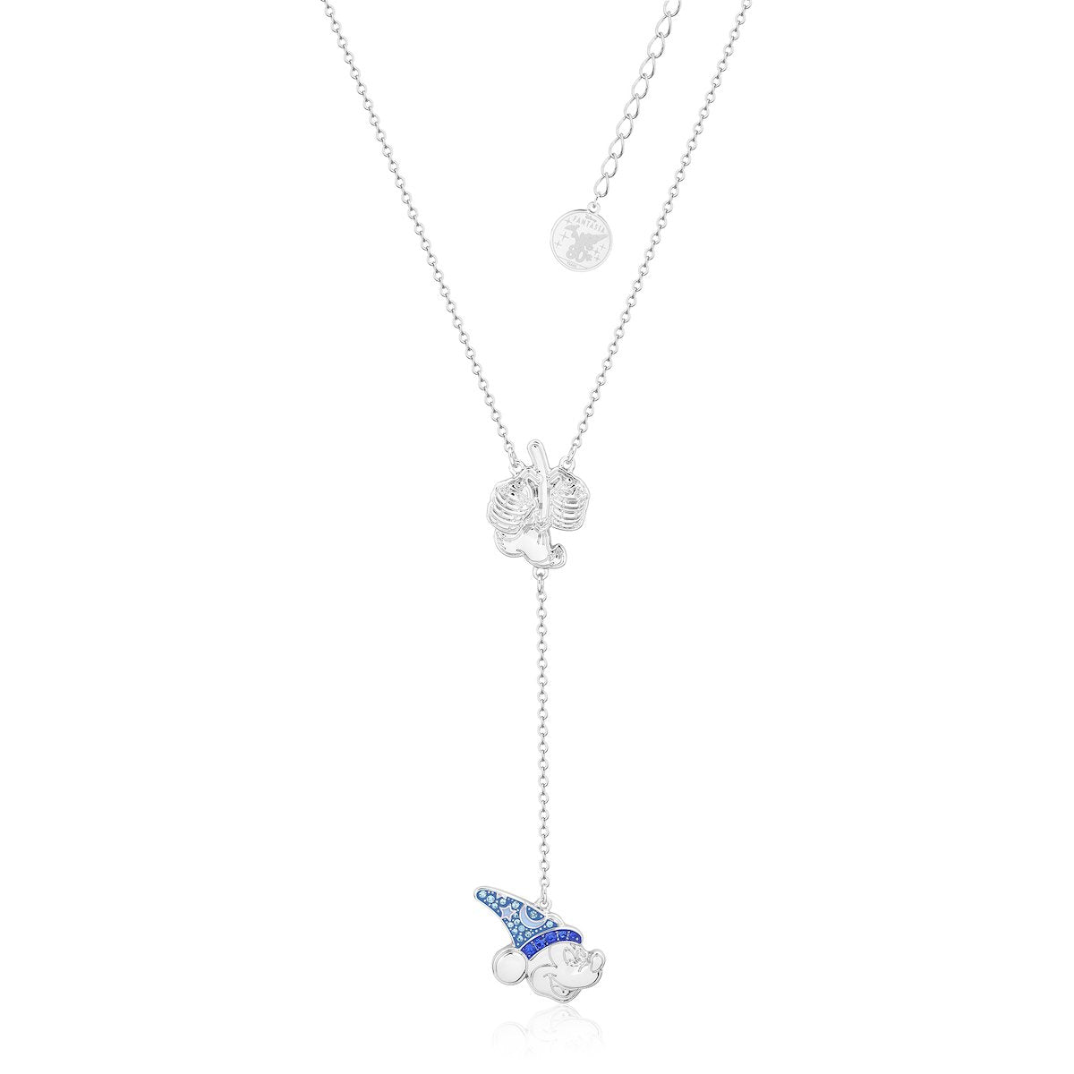 White Gold Plated Sorcerer's Apprentice Mickey and Mop Lariat Necklace