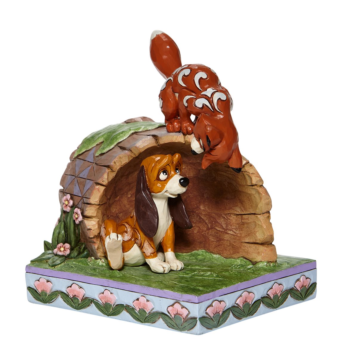 Fox and Hound on Log Figurine