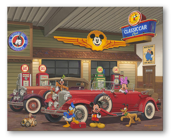 Mickey's Classic Car Club - Hand-Embellished Giclée on Canvas
