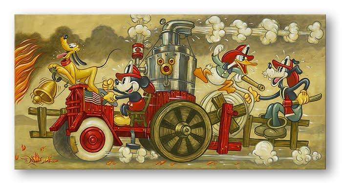 Mickey's Fire Brigade - Hand-Embellished Giclee on Canvas