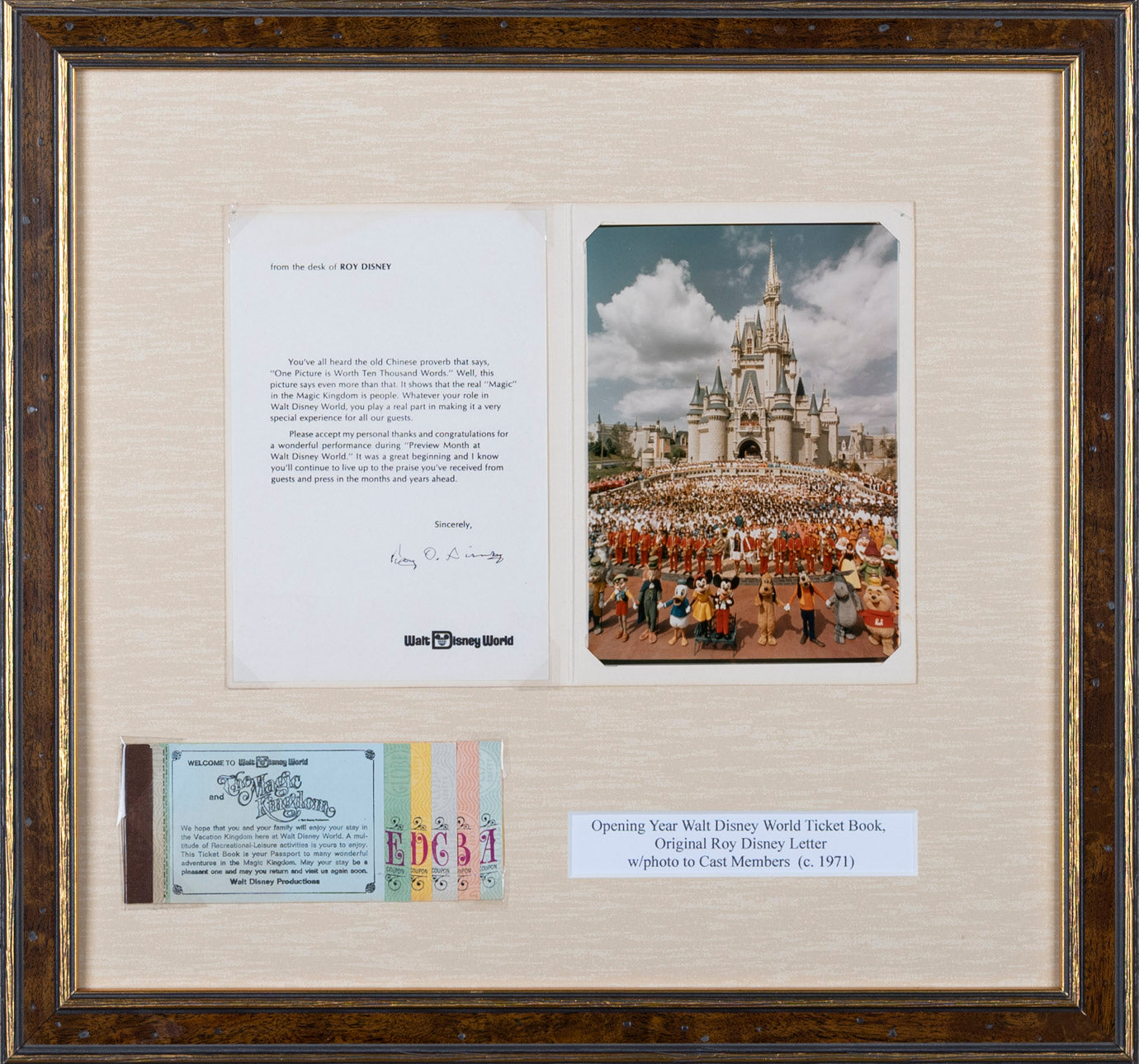 Opening Year Walt Disney World Ticket Book with Original Roy Disney Letter