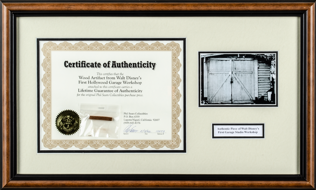 Authentic Piece of Walt Disney's First Garage Studio Workshop