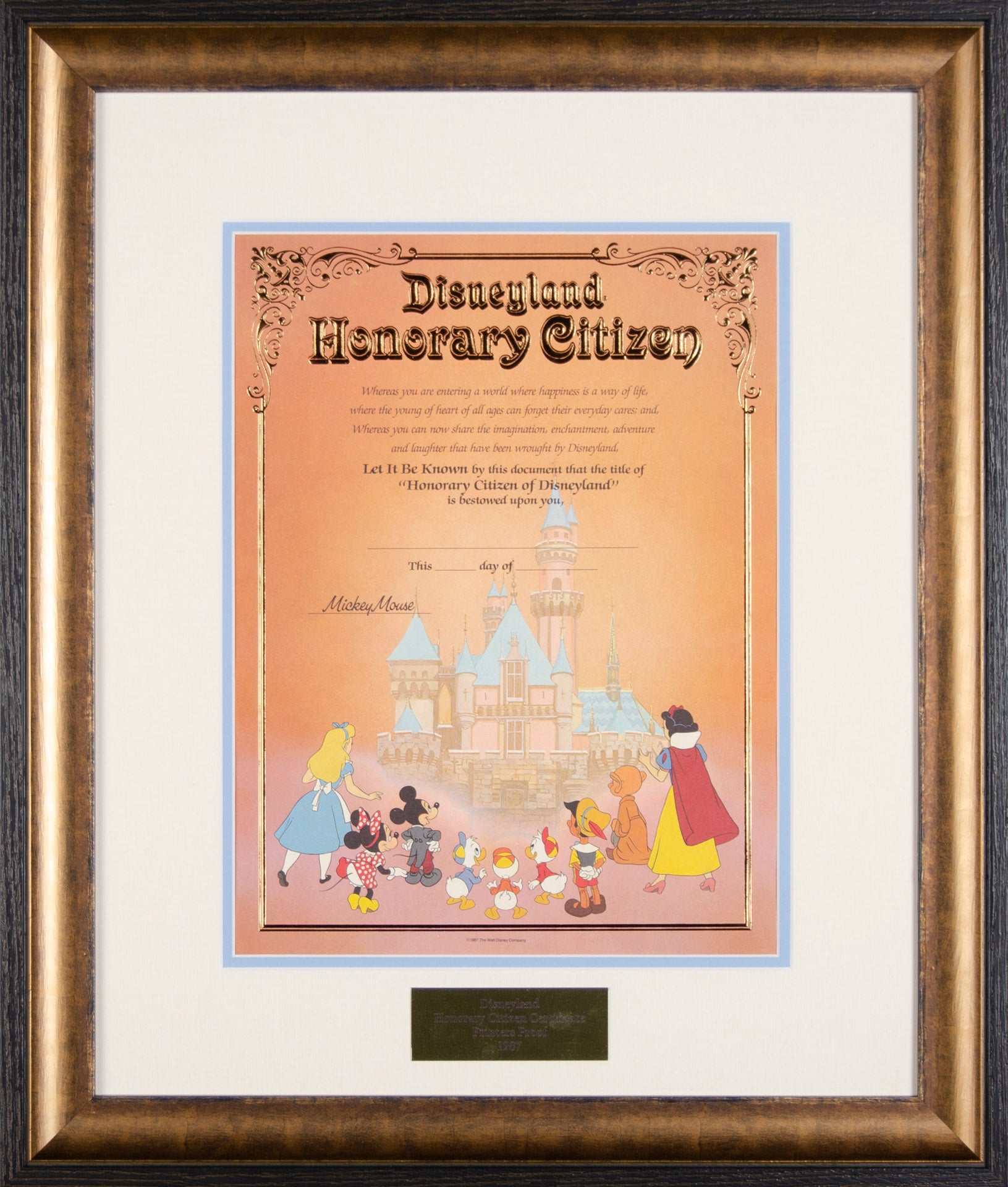 Disneyland Honorary Citizen Award (c. 1957)