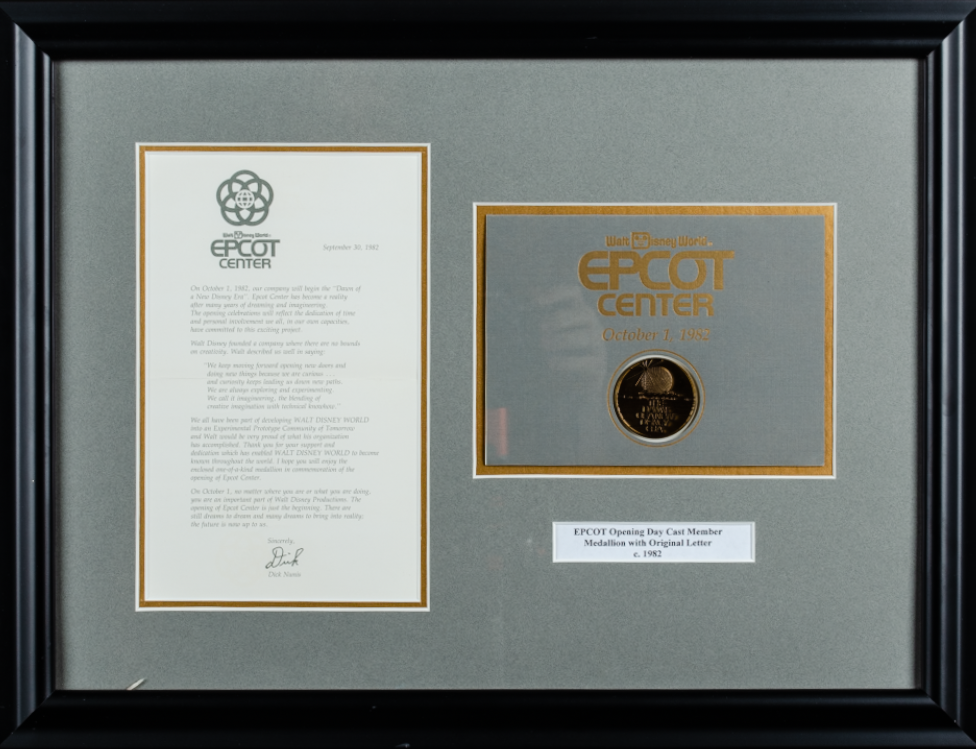 Epcot Opening Day Cast Member Medallion with Original Letter c.1982